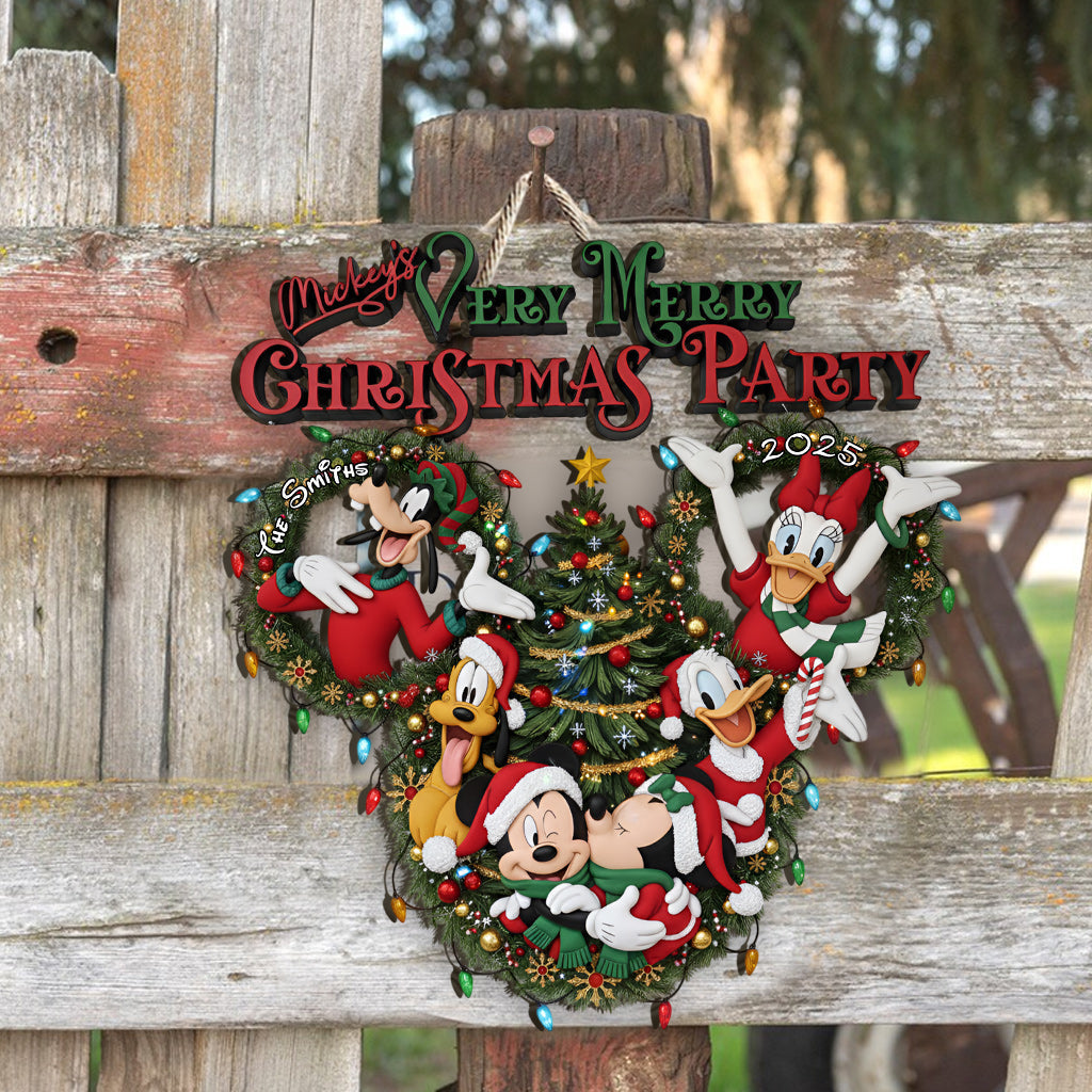 Very Merry Christmas Party - Personalized Mouse Custom Shaped Wood Sign
