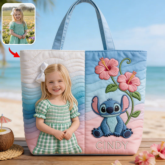 Custom Any Photo Blue Ohana - Personalized Ohana Quilted Tote Bag