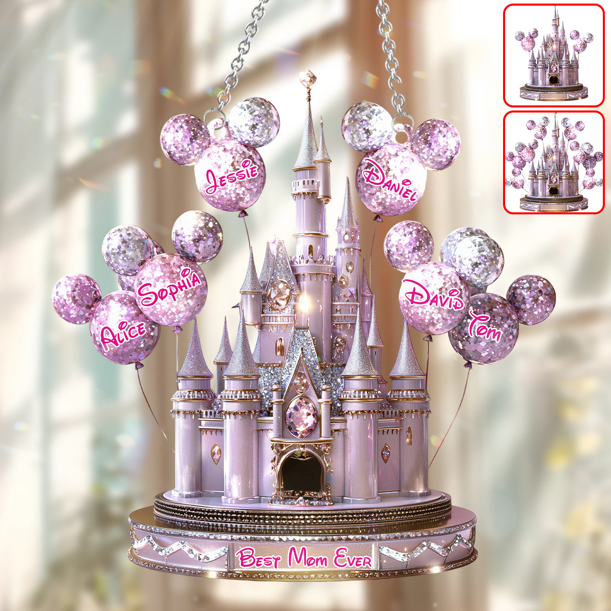 Magical Castle Gift For Mom, Grandma - Personalized Mouse Window Hanging Suncatcher Ornament