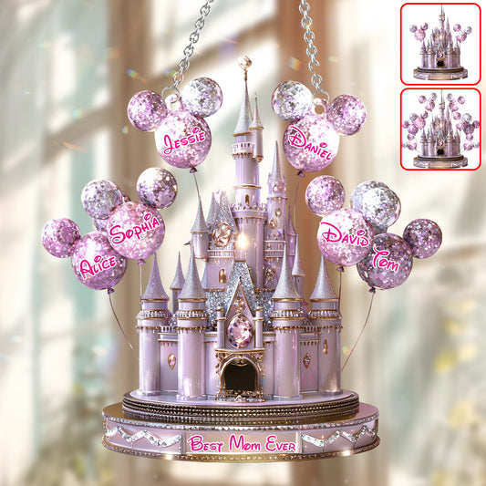 Magical Castle Gift For Mom, Grandma - Personalized Mouse Window Hanging Suncatcher Ornament