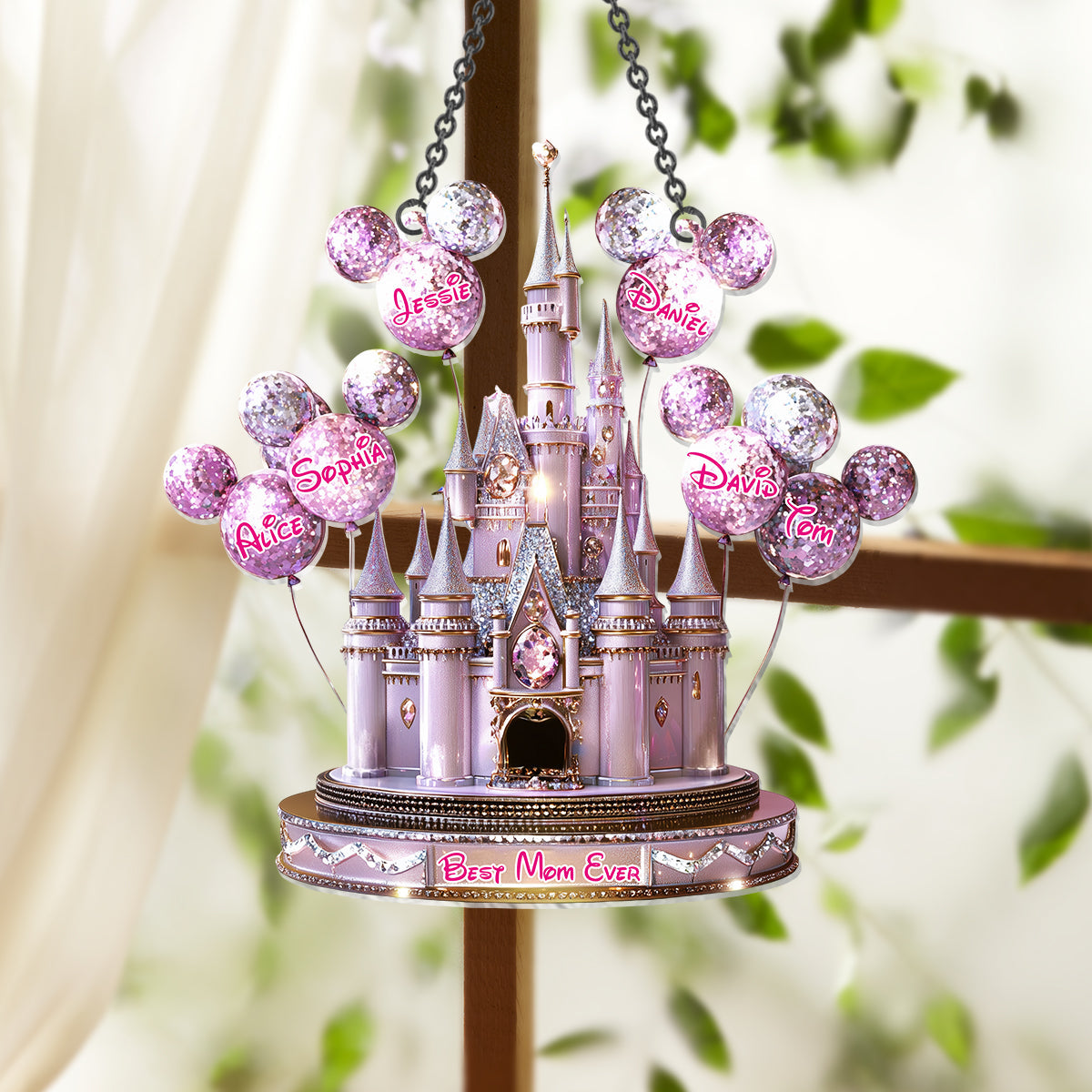 Magical Castle Gift For Mom, Grandma - Personalized Mouse Window Hanging Suncatcher Ornament