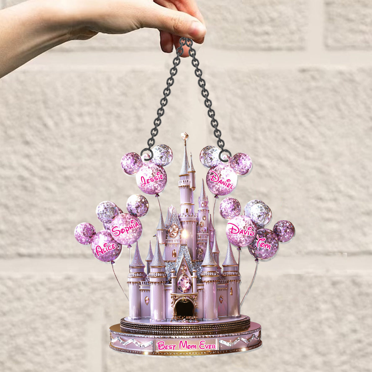 Magical Castle Gift For Mom, Grandma - Personalized Mouse Window Hanging Suncatcher Ornament