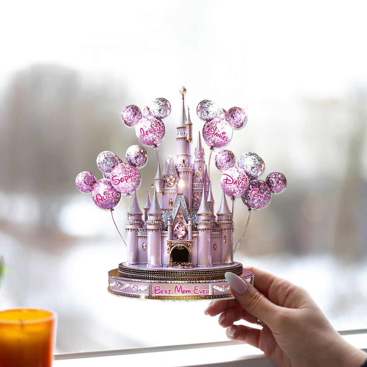 Magical Castle Gift For Mom, Grandma - Personalized Mouse Window Hanging Suncatcher Ornament