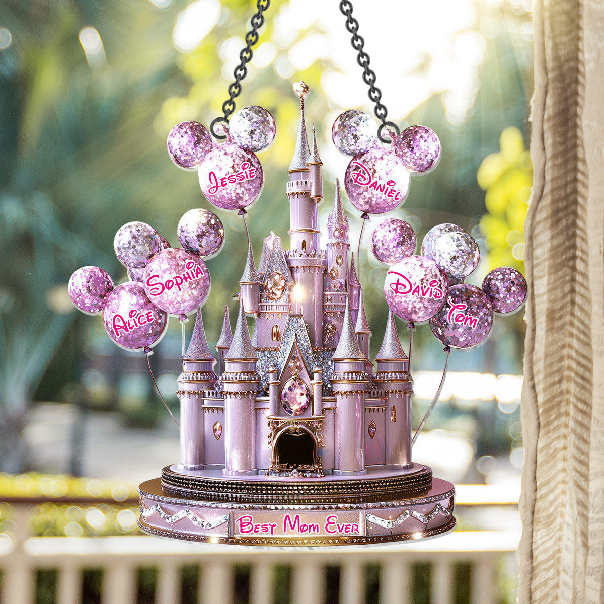 Magical Castle Gift For Mom, Grandma - Personalized Mouse Window Hanging Suncatcher Ornament