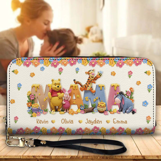 I Love You Mom - Personalized Mouse Leather Long Wallet
