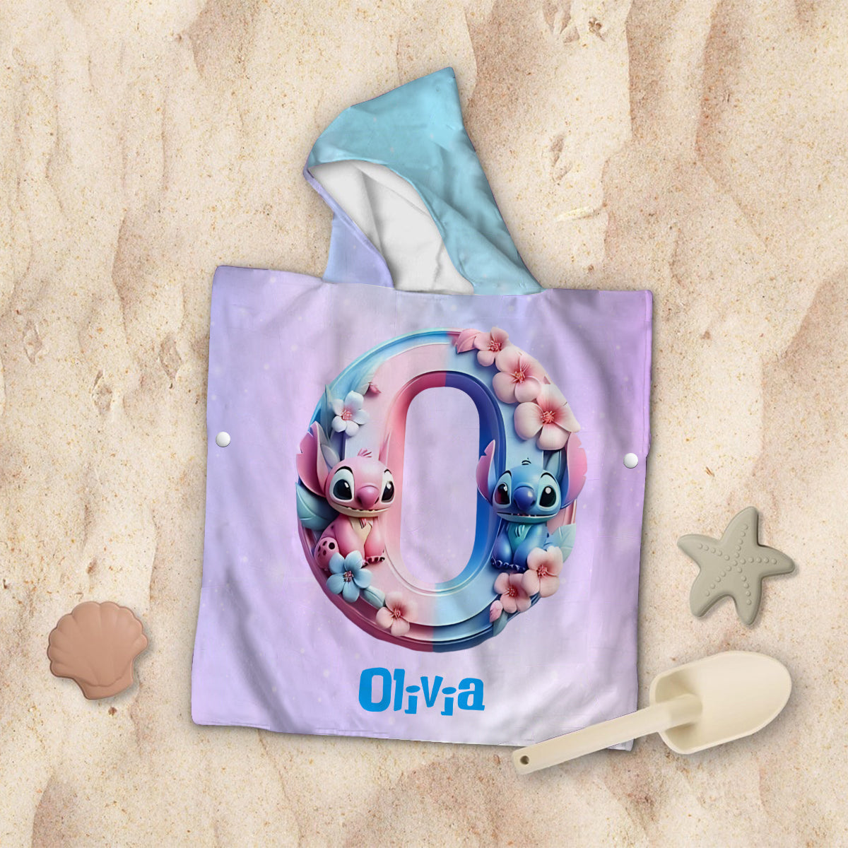 Ohana Alphabet Summer Vibe - Personalized Ohana Kid Hooded Towel Poncho