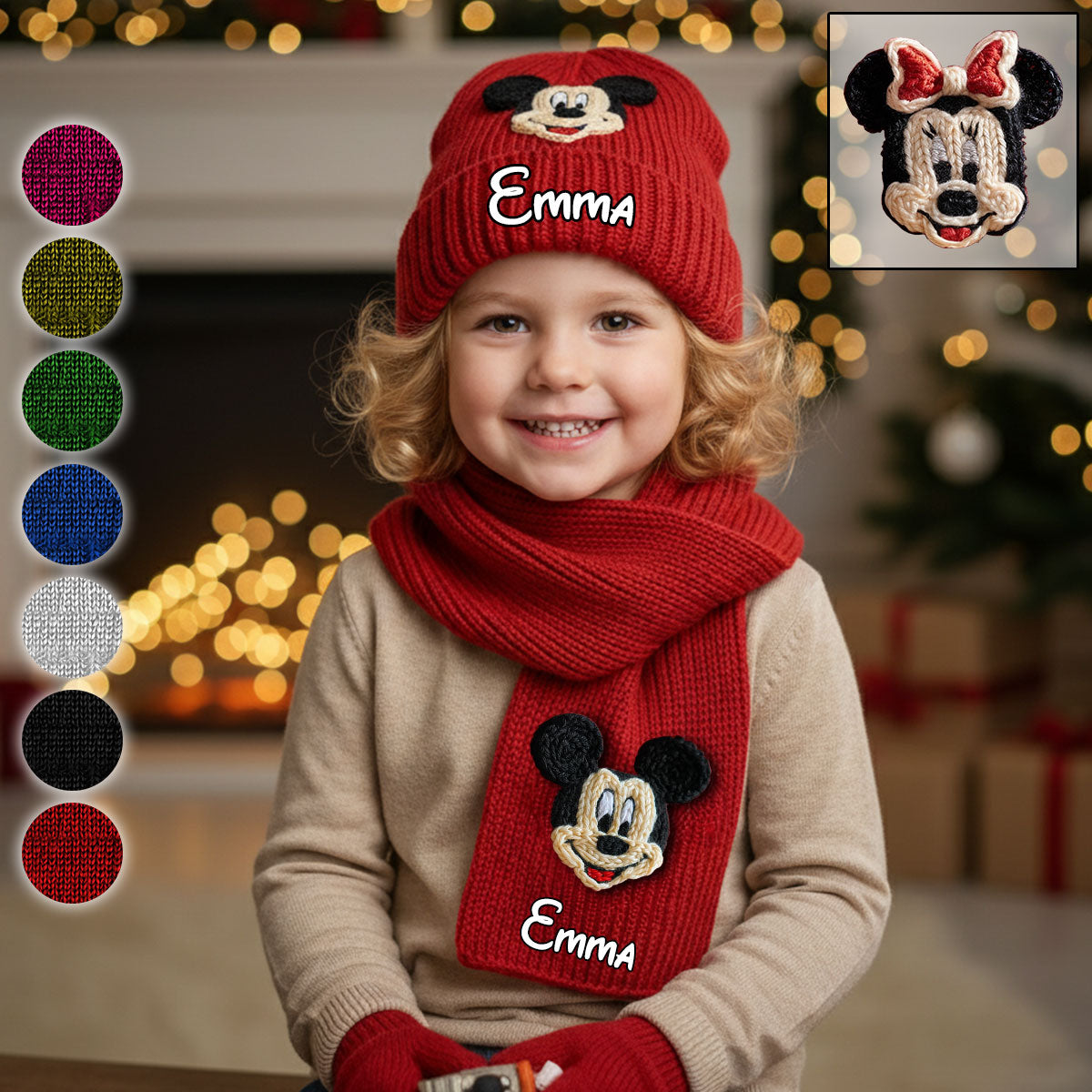 Magical Friends - Personalized Mouse Knitted Beanie Hat and Scarf Set