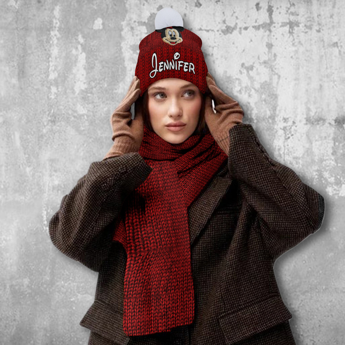 Magical Friends - Personalized Mouse Knitted Beanie Hat and Scarf Set