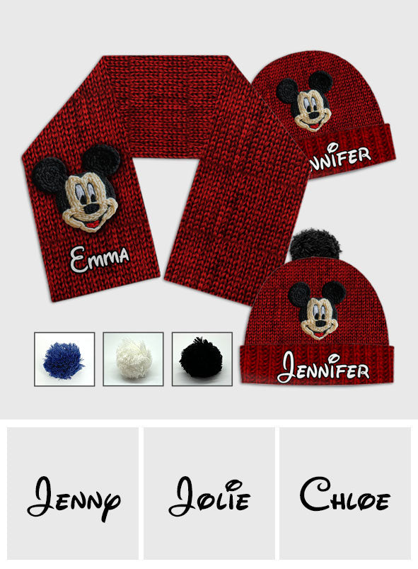 Magical Friends - Personalized Mouse Knitted Beanie Hat and Scarf Set
