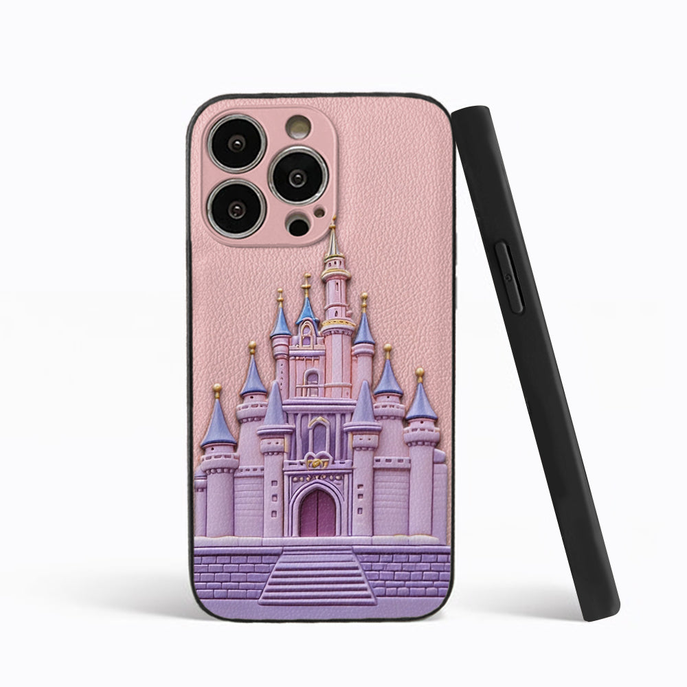 Magical Castle Friends Leather Phone Case & Charm Set - Personalized Mouse 3D Embossed Leather Phone Case