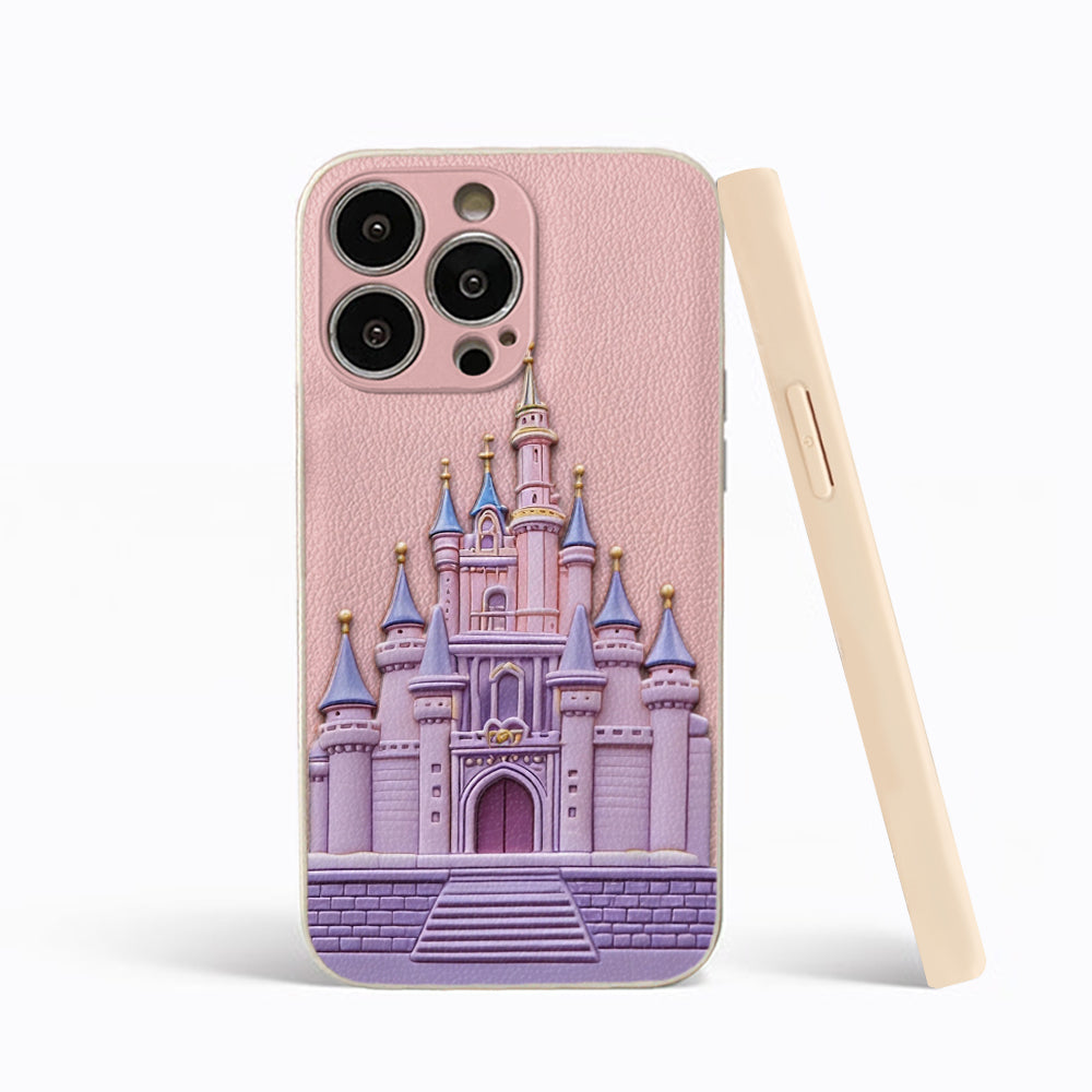 Magical Castle Friends Leather Phone Case & Charm Set - Personalized Mouse 3D Embossed Leather Phone Case