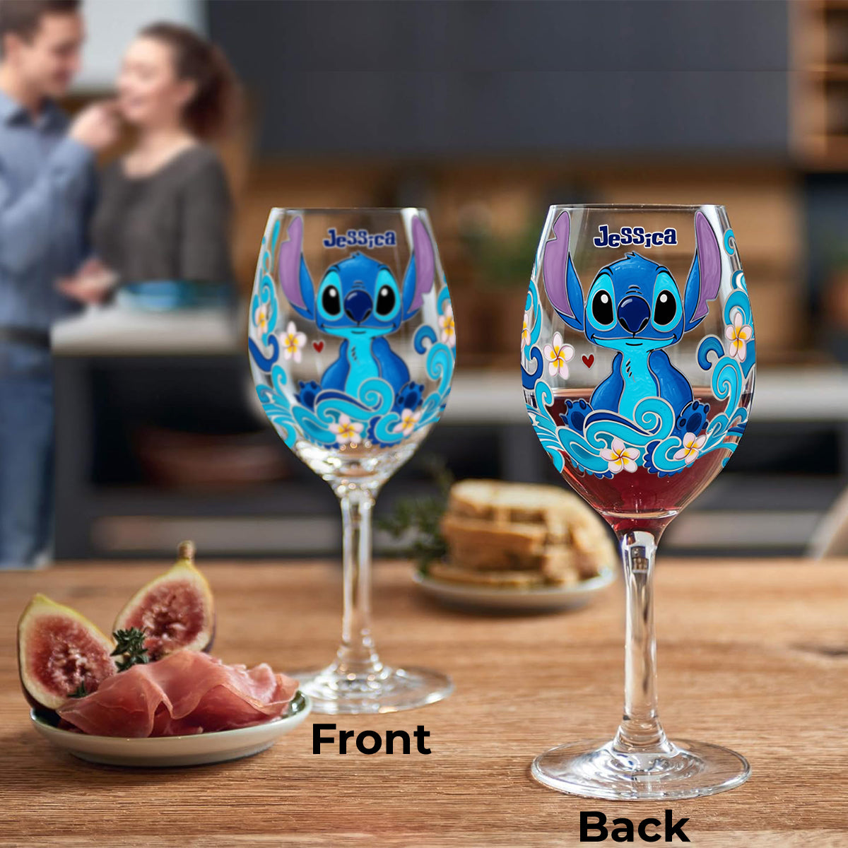 Cute Blue Monster - Personalized Ohana Wine Glass With Long Stem