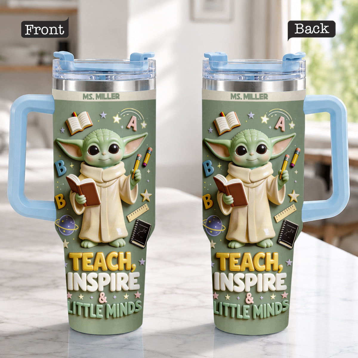 Teach, Inspire & Little Minds - Personalized Teacher Tumbler With Plush Charm