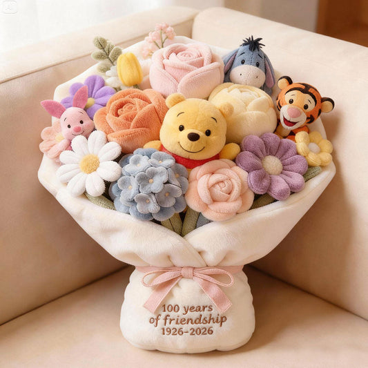 100 Years Of Friendship Bouquet - Personalized Yellow Bear Faux Fur Shaped Pillow