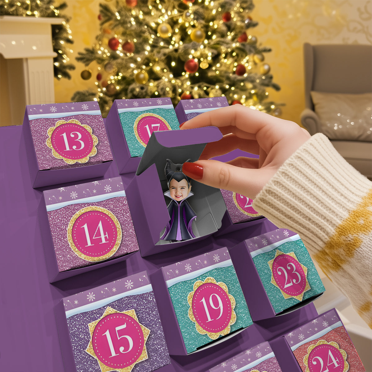 Merry Christmas - Personalized Folded Advent Calendar With Ornaments