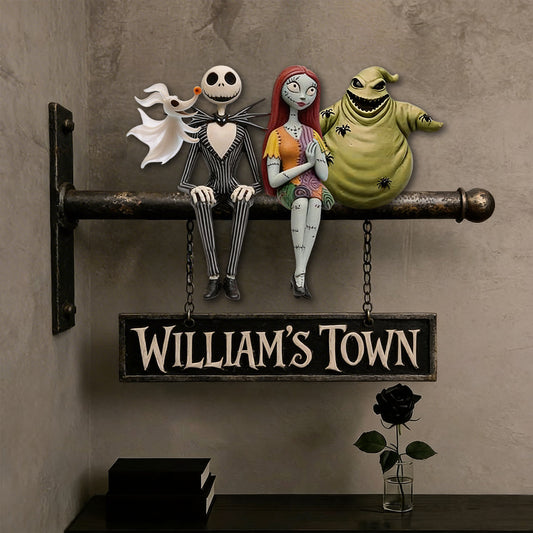 Welcome To Our House - Personalized Nightmare Wooden Wall Mount Sign