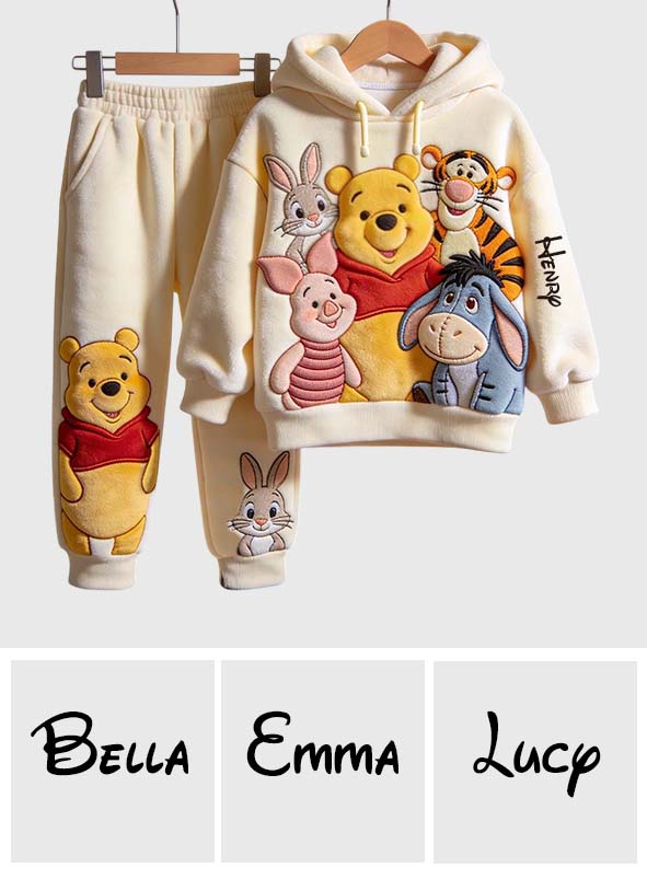 Best Friends - Personalized Yellow Bear Kid Hoodie & Kid Jogger Sweatpants