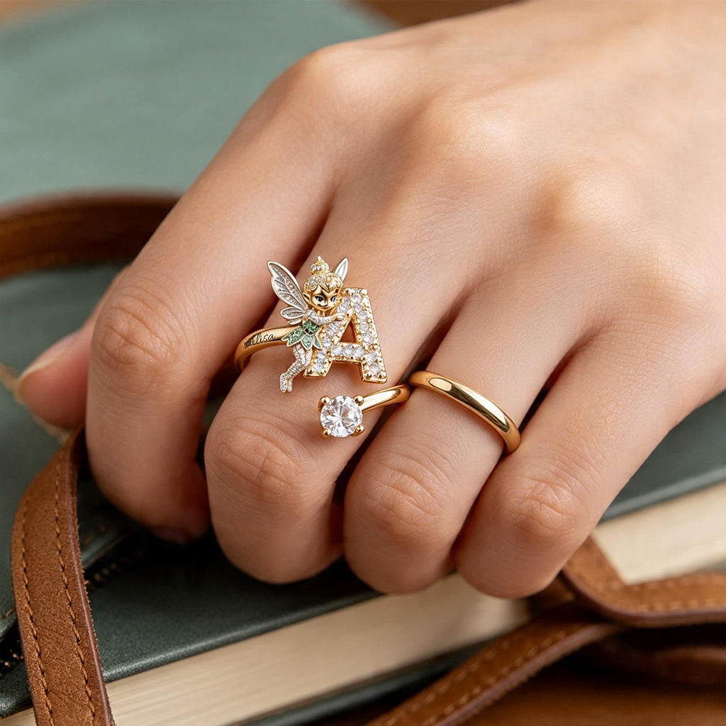 Fairy Holding Love Letter - Personalized Flying Fairy Adjustable Shaped Ring