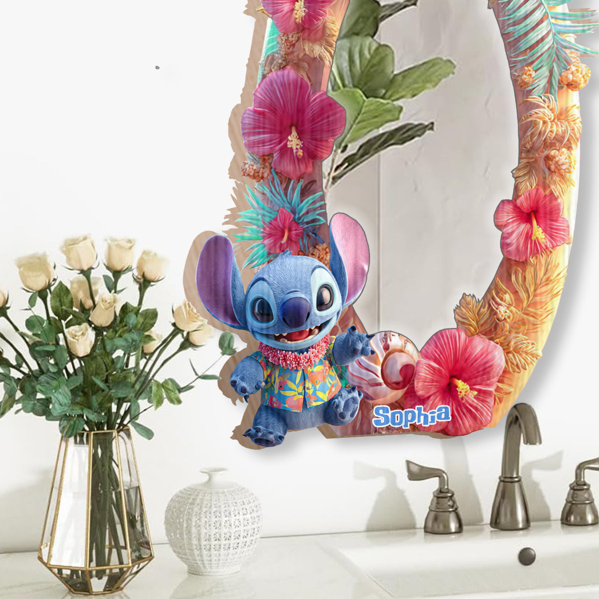 Blue Alien Ohana - Personalized Ohana Wall Hanging Mirror