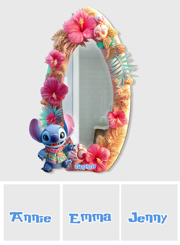 Blue Alien Ohana - Personalized Ohana Wall Hanging Mirror