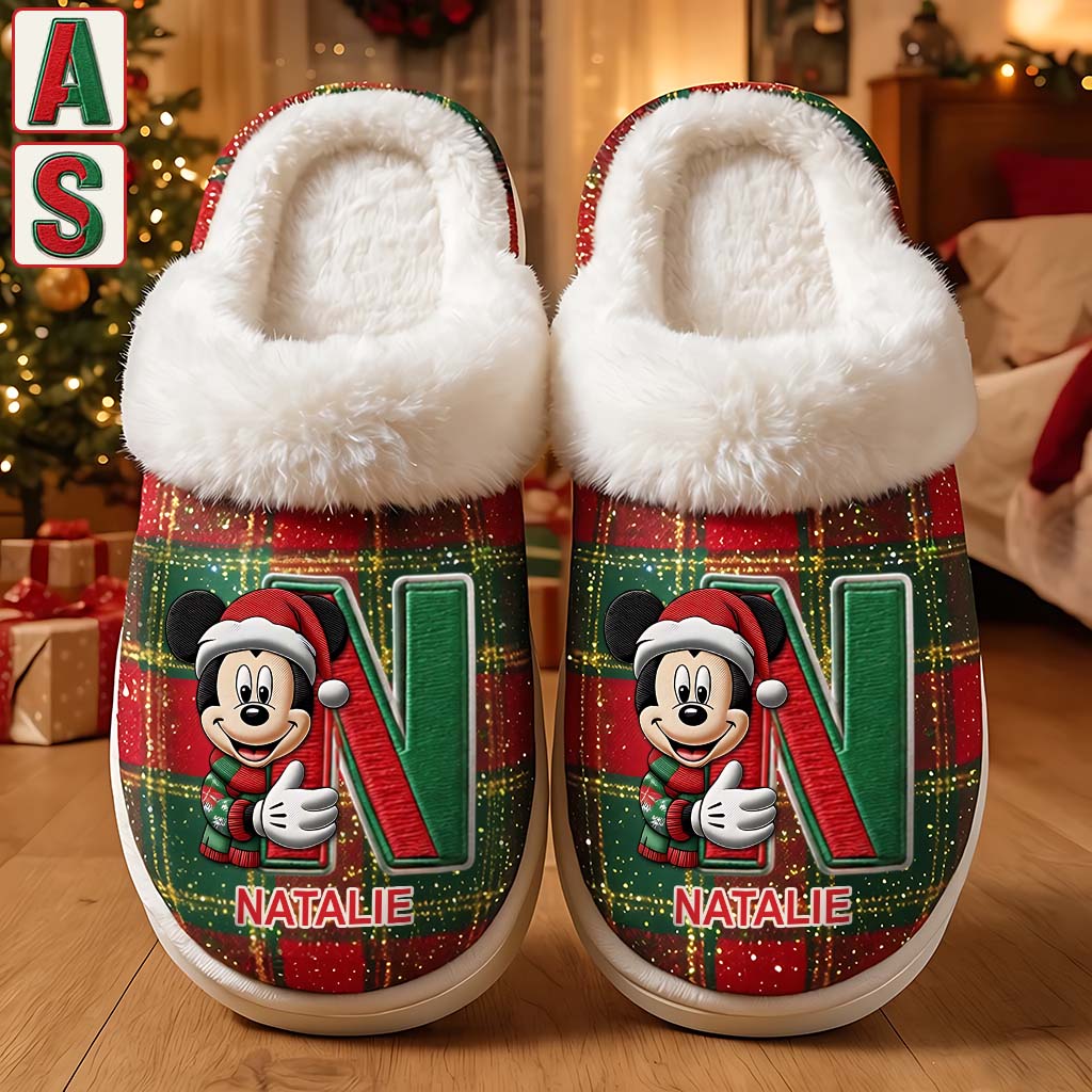 Magical Christmas - Personalized Mouse Slippers With Fur Lining