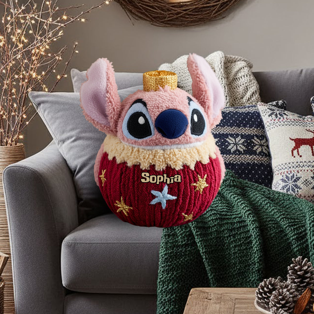 Ohana Friends And Christmas Ornament Gift - Personalized Ohana Faux Fur Shaped Pillow