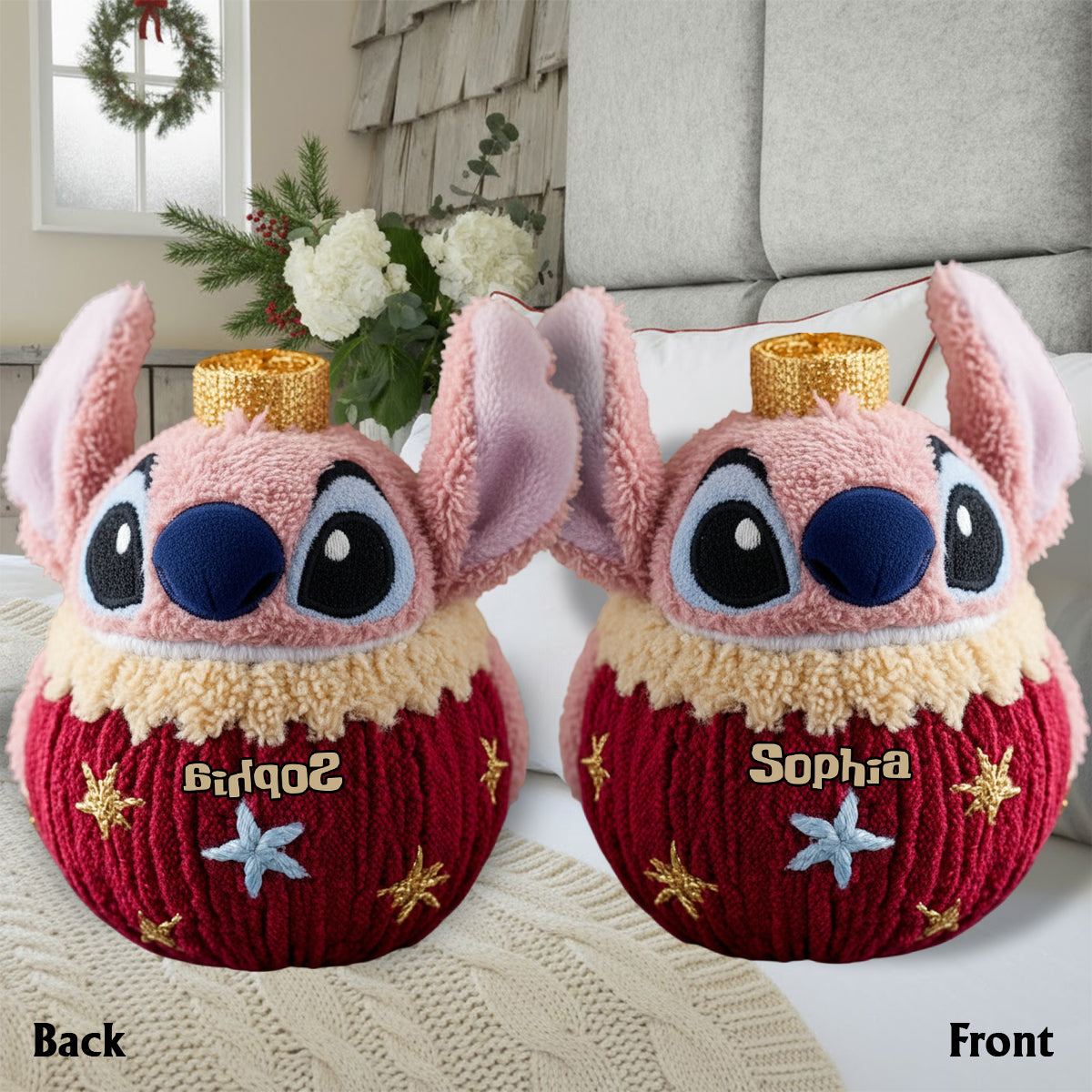 Ohana Friends And Christmas Ornament Gift - Personalized Ohana Faux Fur Shaped Pillow