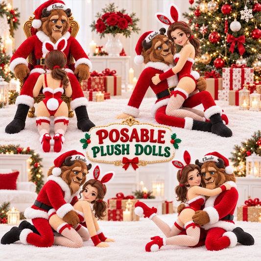 Naughty Christmas Bunny Girl & Furry Monster Couple - Personalized Beauty And The Beast Posable Plush Doll