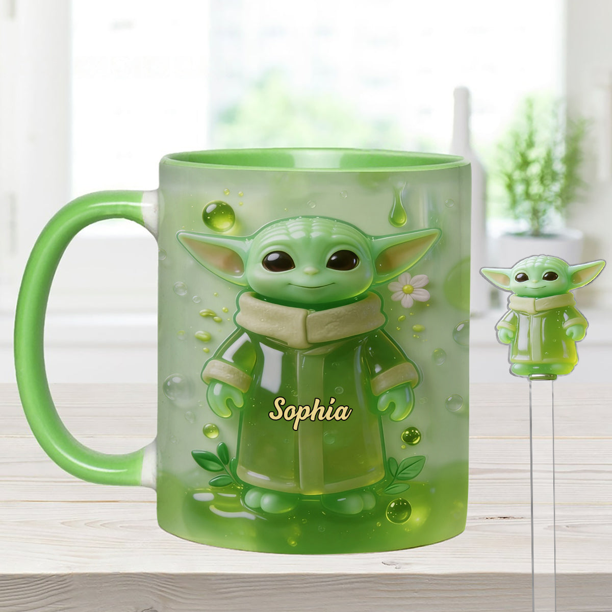 Green Ailen - Personalized The Force Set Accent Mug with Acrylic Stirrers