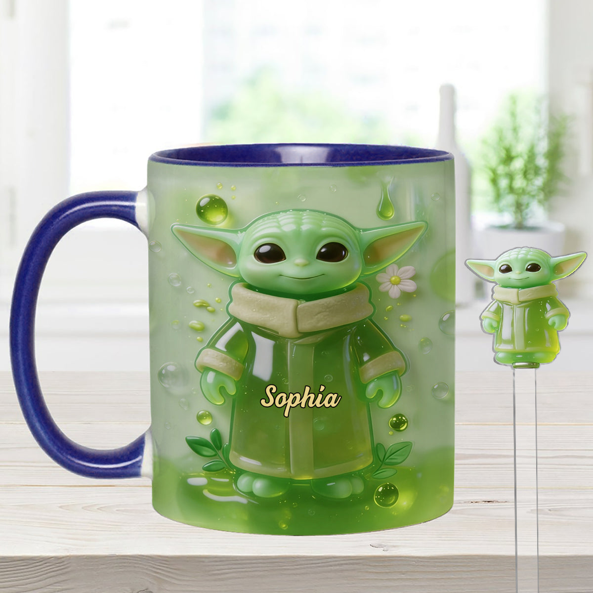 Green Ailen - Personalized The Force Set Accent Mug with Acrylic Stirrers