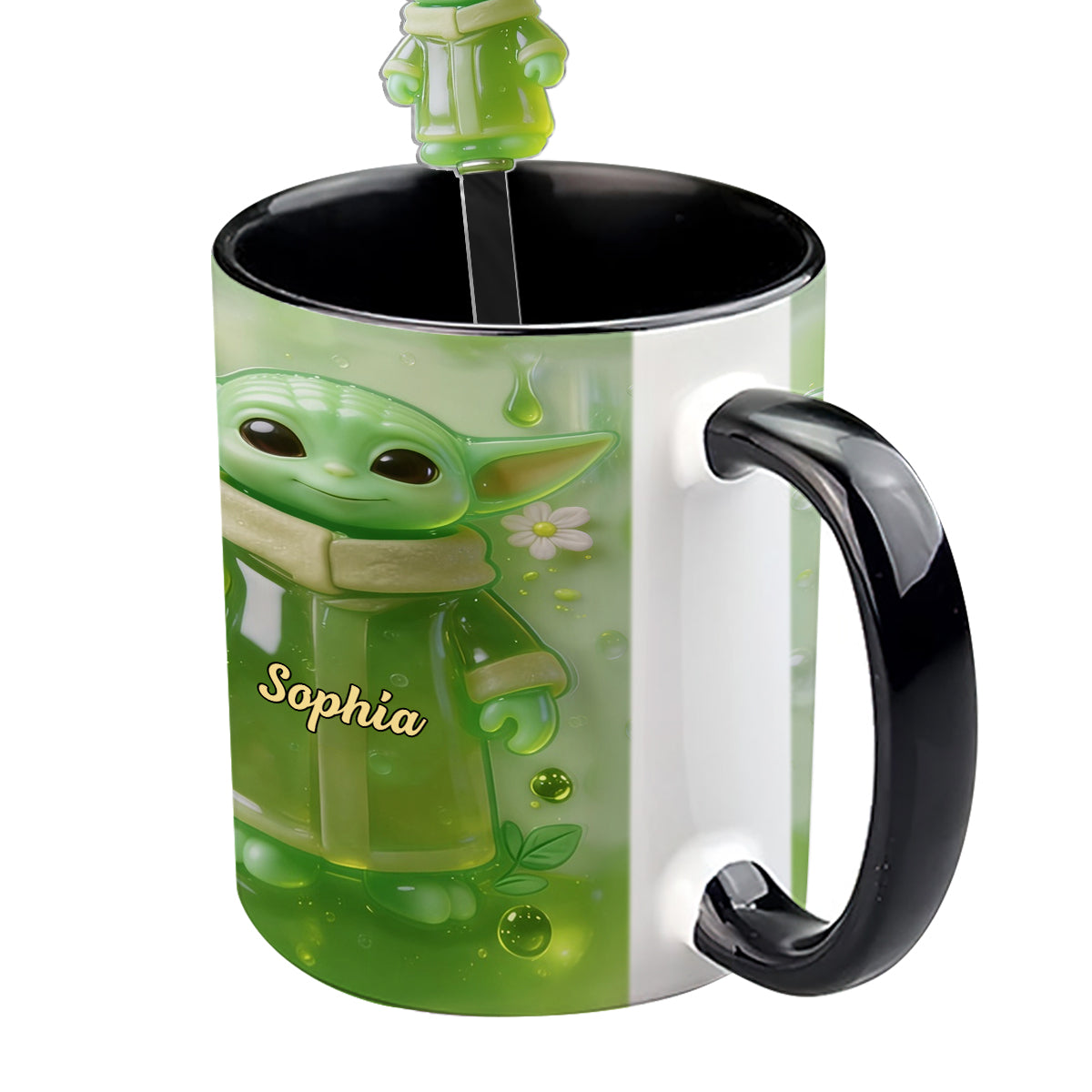 Green Ailen - Personalized The Force Set Accent Mug with Acrylic Stirrers