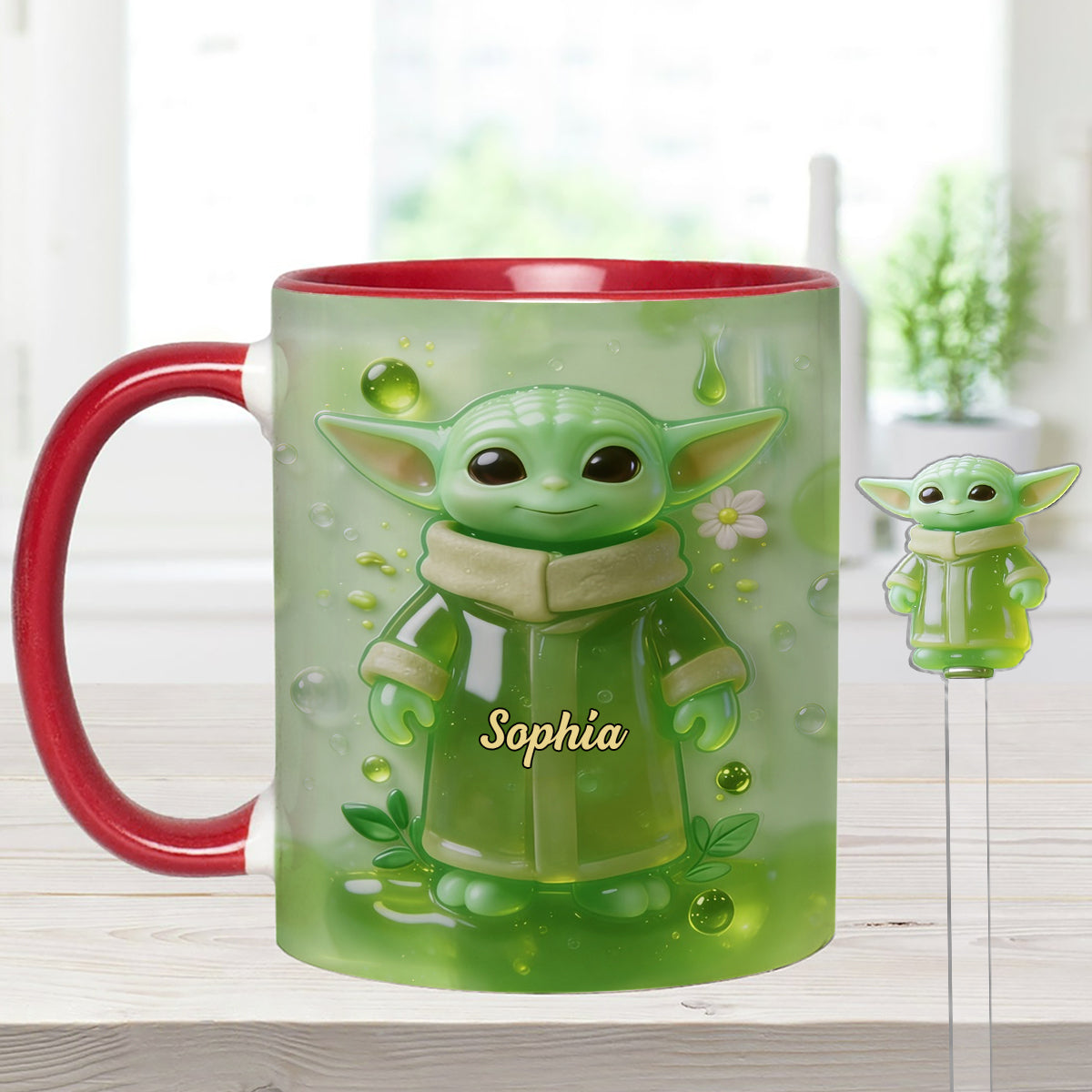 Green Ailen - Personalized The Force Set Accent Mug with Acrylic Stirrers
