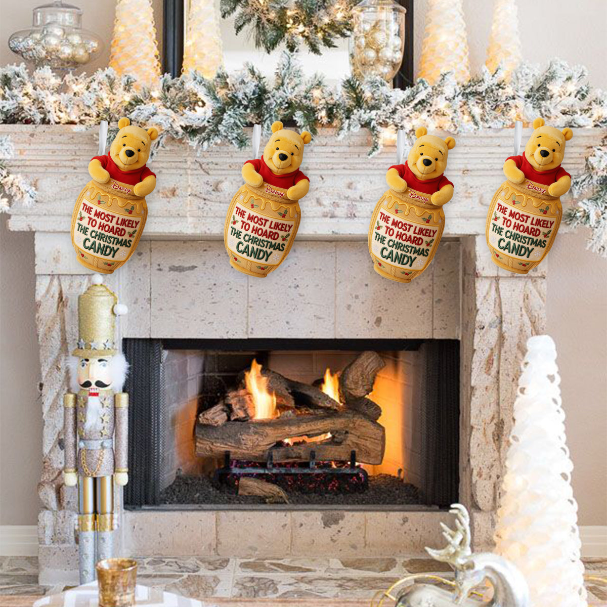 Most Likely To Hoard The Christmas Candy - Personalized Yellow Bear Shaped Christmas Stocking