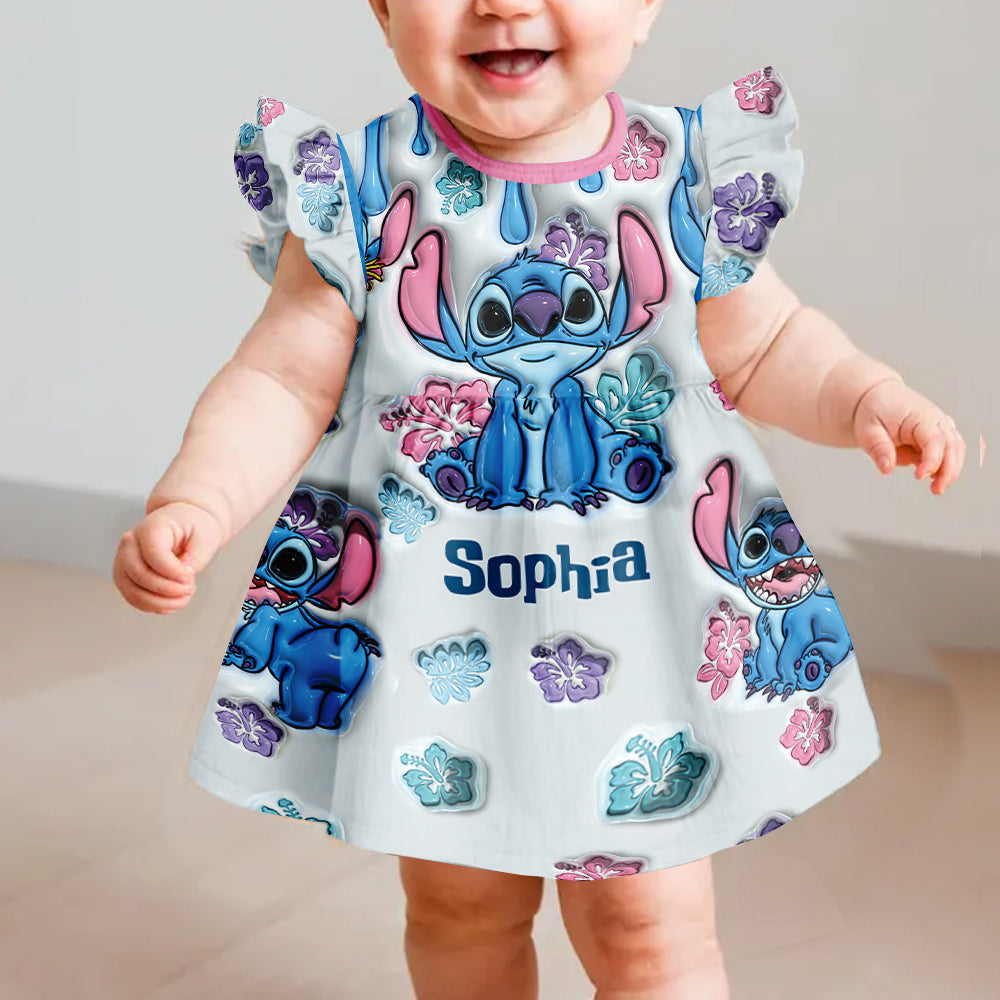 Ohana Means Family - Personalized Ohana Kid Ruffle Sleeve Dress