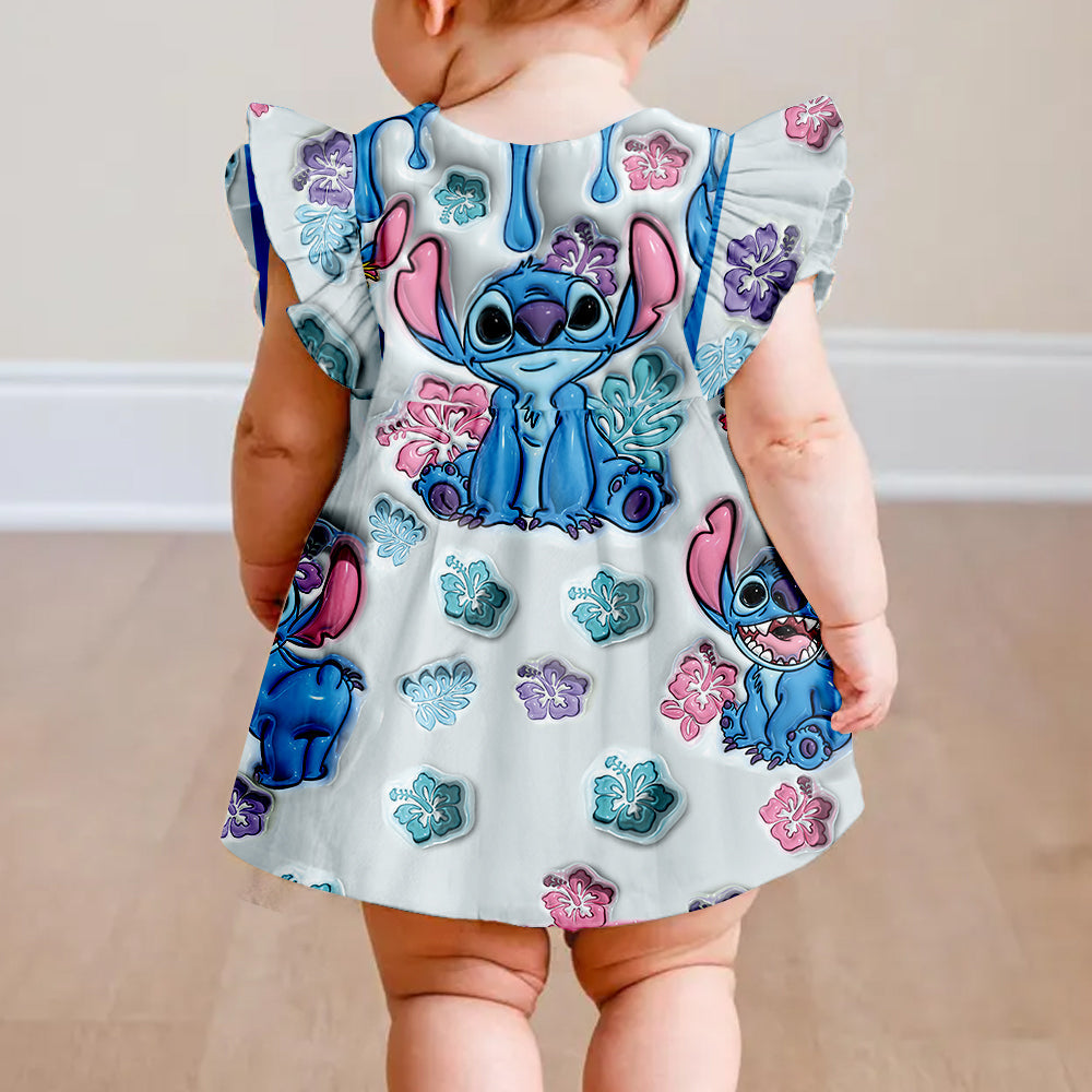 Ohana Means Family - Personalized Ohana Kid Ruffle Sleeve Dress
