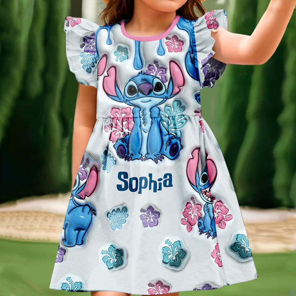 Ohana Means Family - Personalized Ohana Kid Ruffle Sleeve Dress