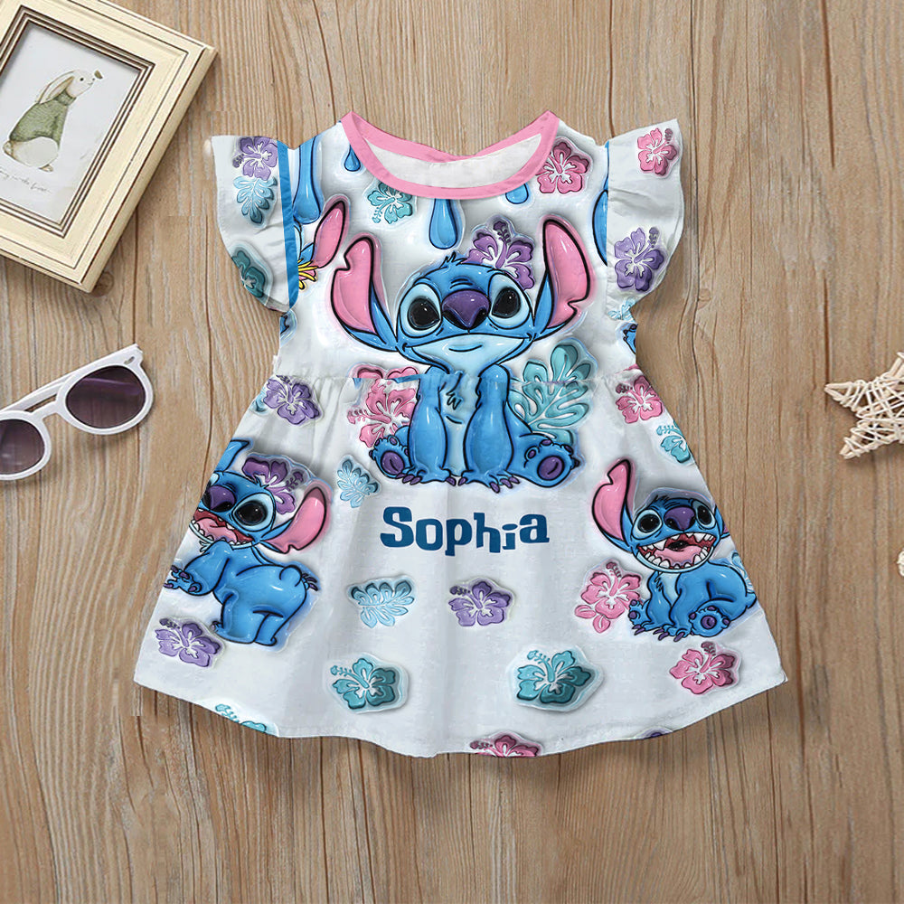 Ohana Means Family - Personalized Ohana Kid Ruffle Sleeve Dress