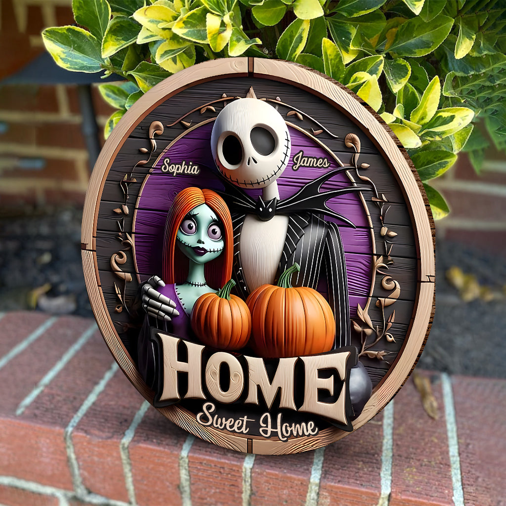 Home Sweet Home - Personalized Nightmare Round Wood Sign