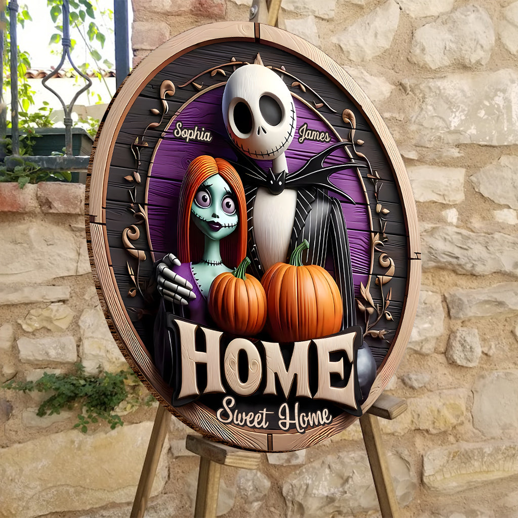 Home Sweet Home - Personalized Nightmare Round Wood Sign
