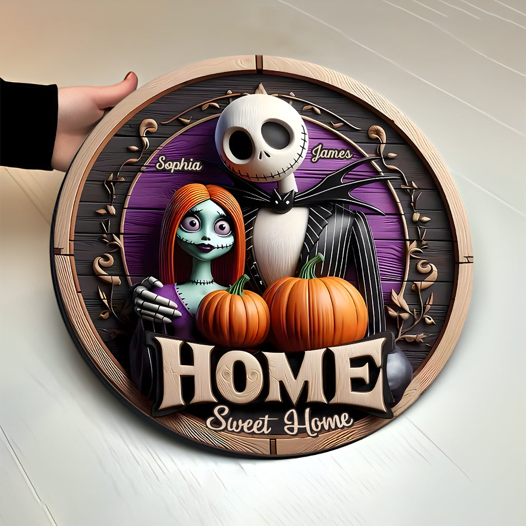 Home Sweet Home - Personalized Nightmare Round Wood Sign