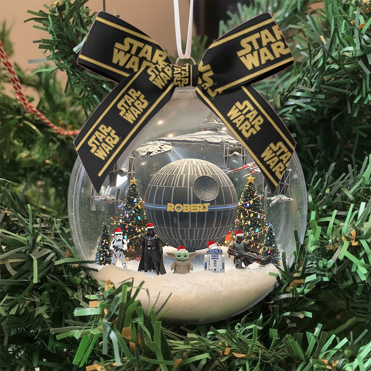 Merry Christmas - Personalized The Force Snow Globe Ornament With Bow