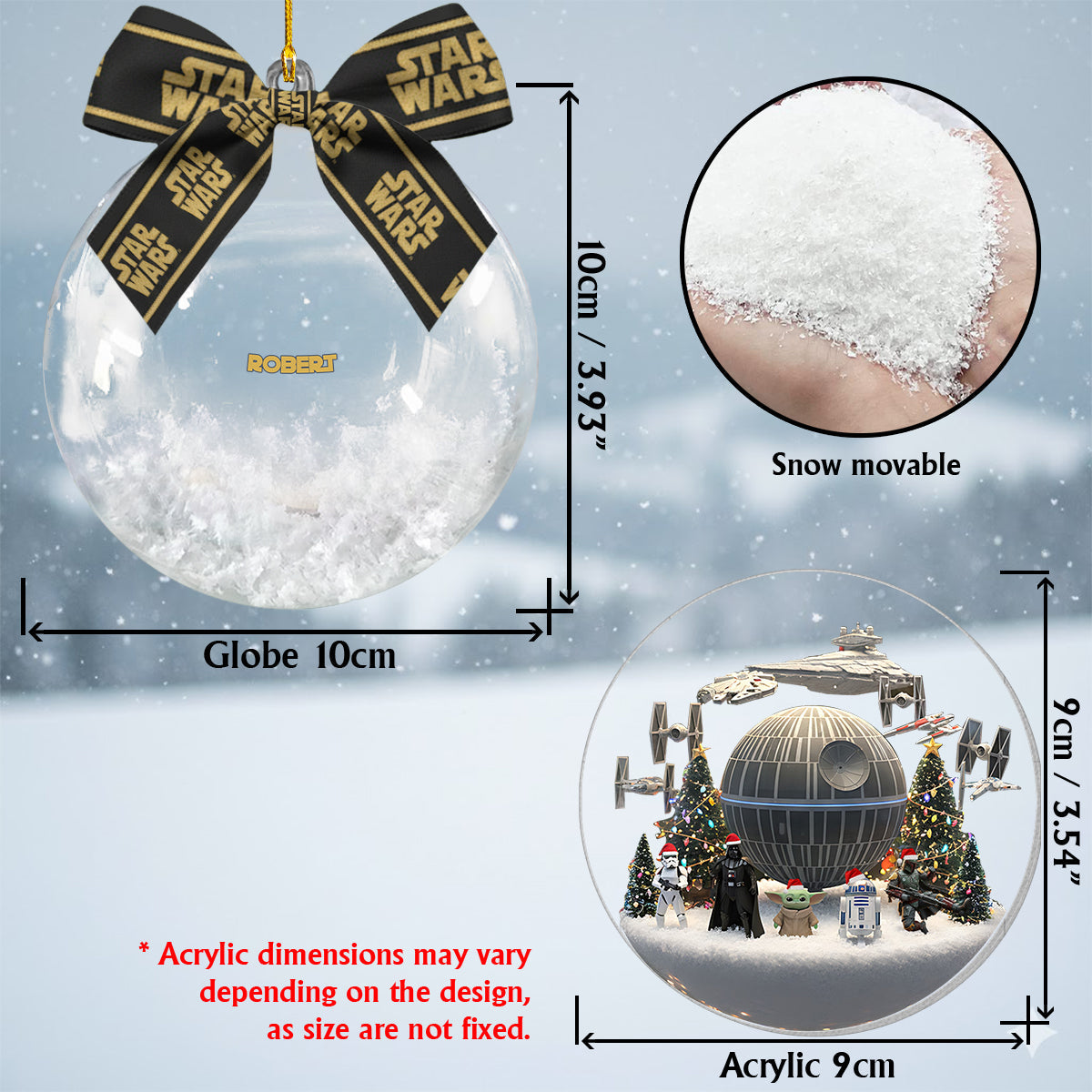 Merry Christmas - Personalized The Force Snow Globe Ornament With Bow