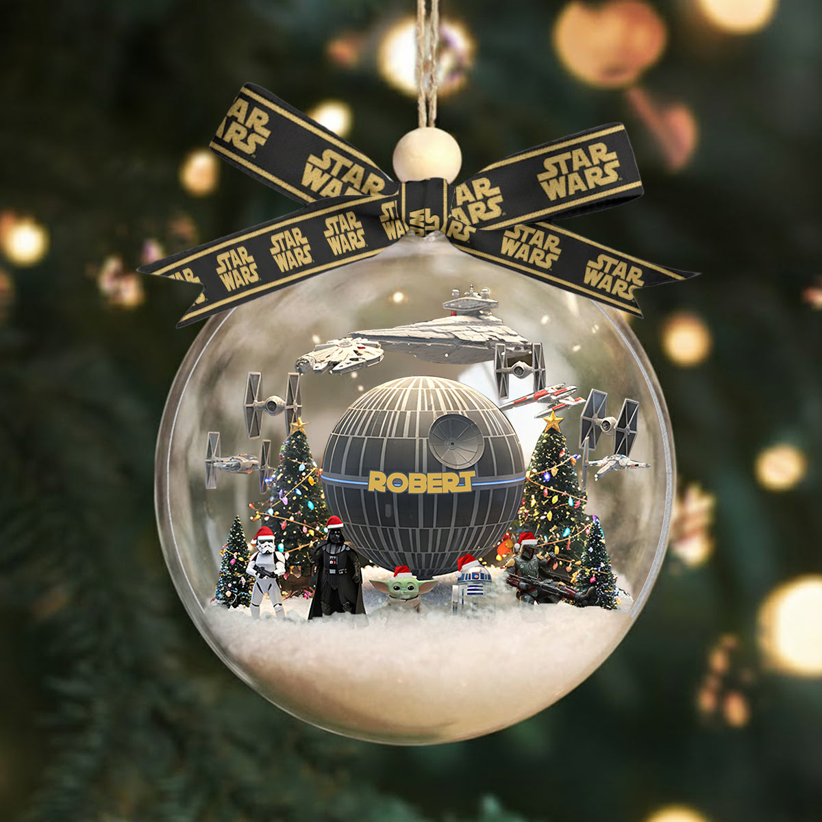 Merry Christmas - Personalized The Force Snow Globe Ornament With Bow