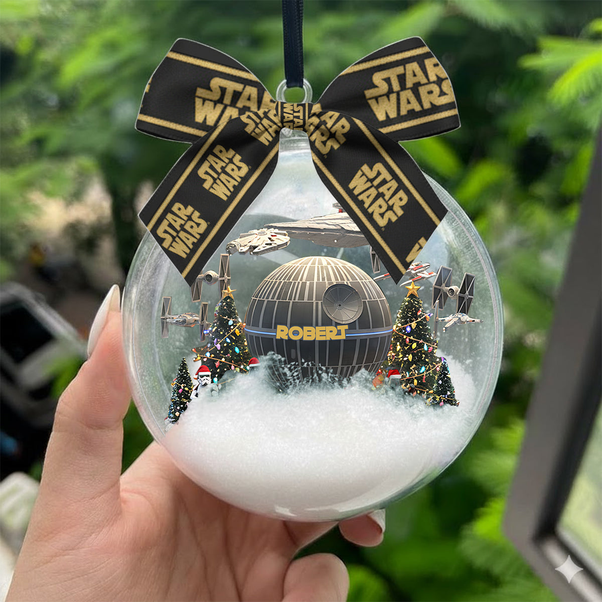 Merry Christmas - Personalized The Force Snow Globe Ornament With Bow