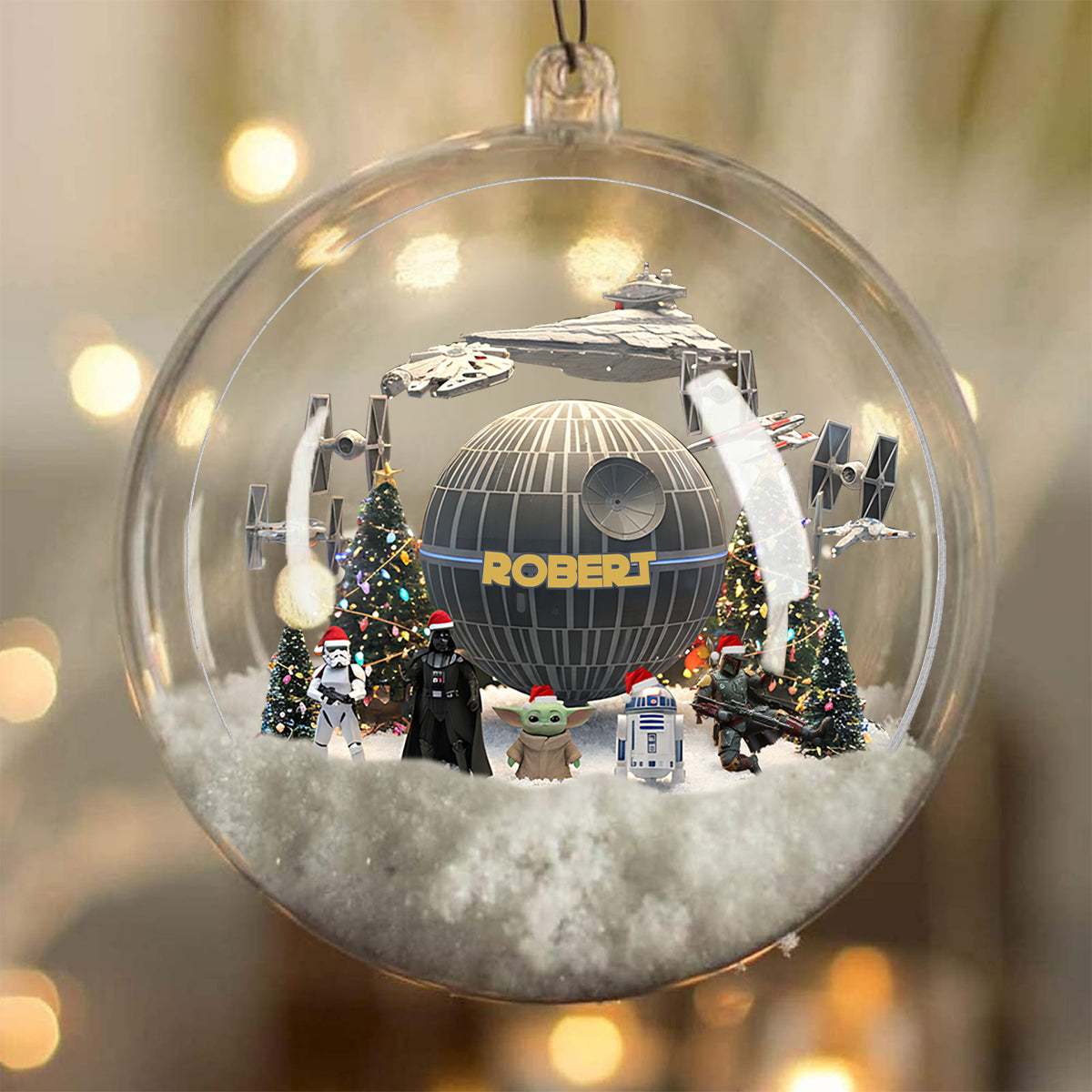Merry Christmas - Personalized The Force Snow Globe Ornament With Bow