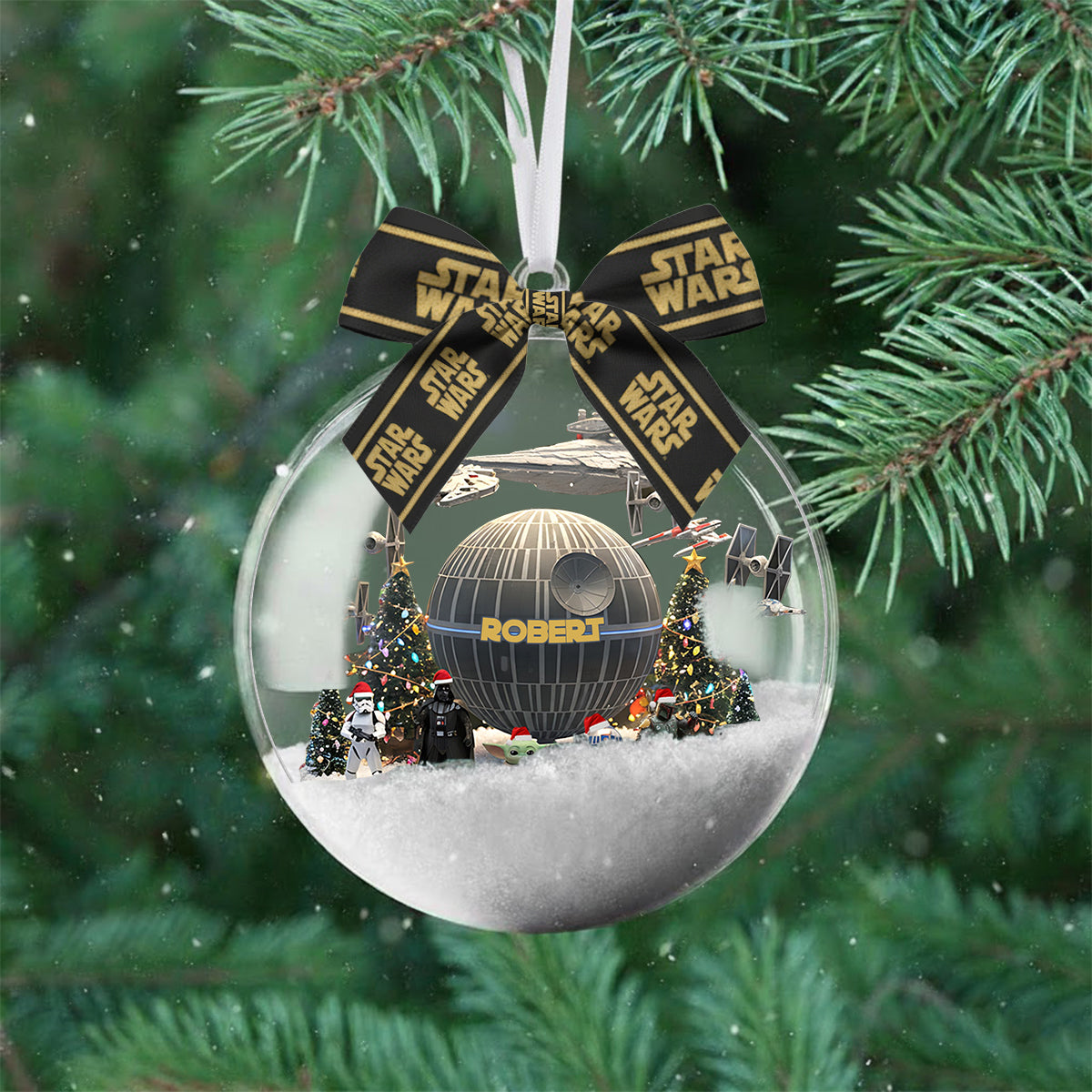 Merry Christmas - Personalized The Force Snow Globe Ornament With Bow