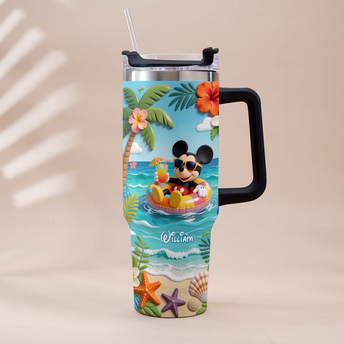 Summer Vibes Mouse Ears - Personalized Mouse Tumbler With Plush Charm