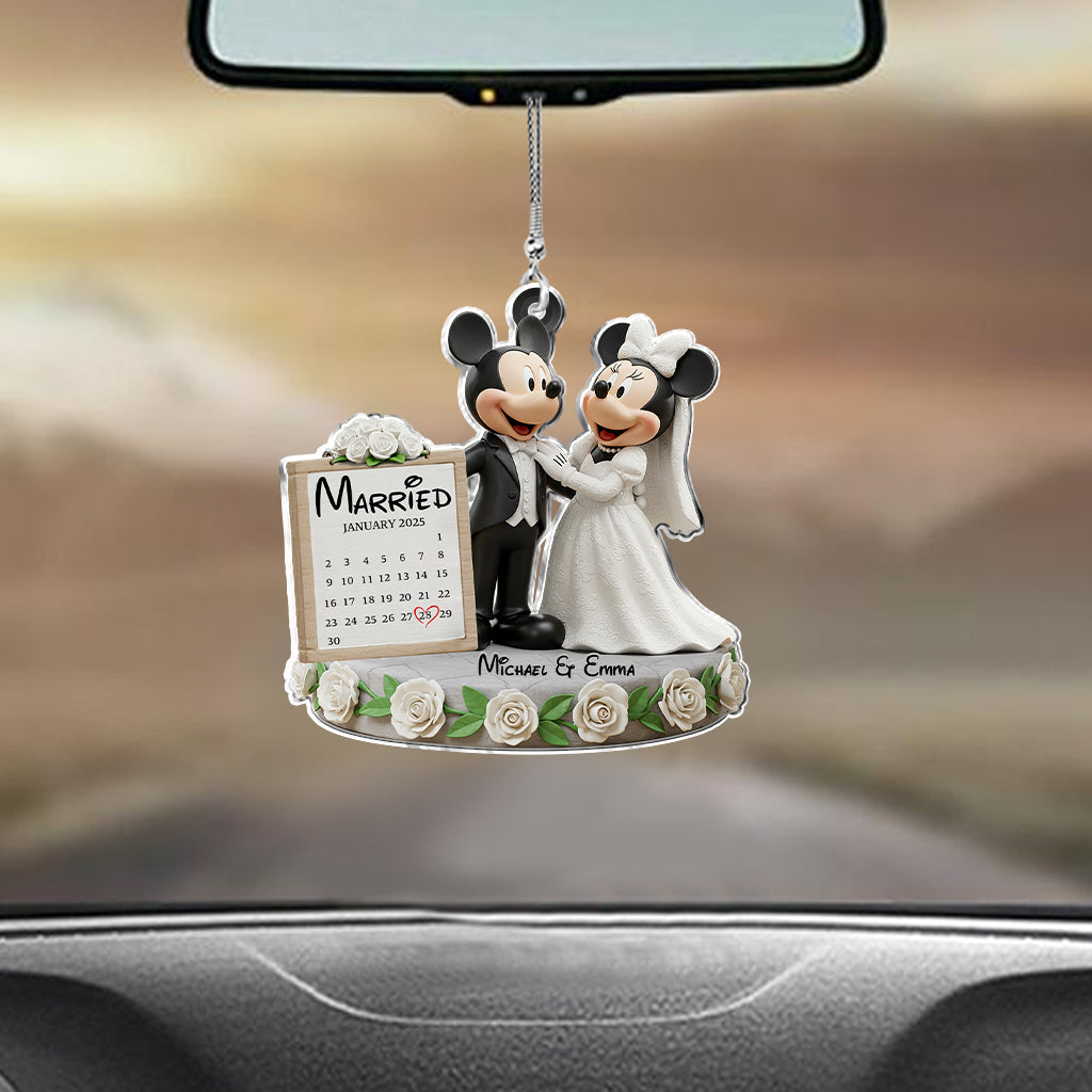 Happy Anniversary Mouse Couple - Personalized Mouse Transparent Car Ornament