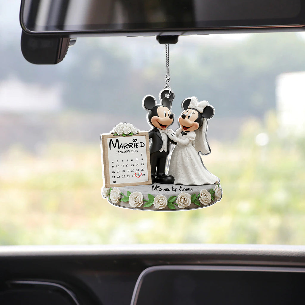 Happy Anniversary Mouse Couple - Personalized Mouse Transparent Car Ornament