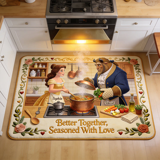 Better Together, Seasoned With Love - Personalized Beauty And The Beast Non-Slip Tufted Rug